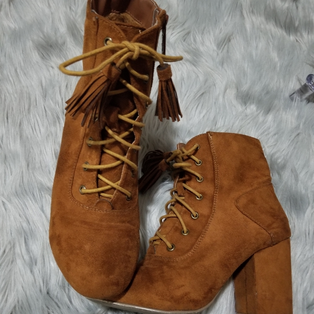 Suede lace up booties